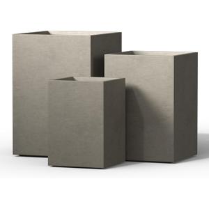 Kante Tall Rectangular Concrete Planter Set of 3 (12.6",15.7",18.5" Tall), Indoor & Outdoor Garden Pot for Tree, Flowers, Shurbs, Ideal for Patio, Garden, Porch, Weathered Concrete