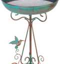 dreamysoul Bird Bath 12" Dia Bowl, Metal Birdbath with Feeder, Pedestal Bird Baths for Outside Outdoors Garden Patio Yard (Bronze)