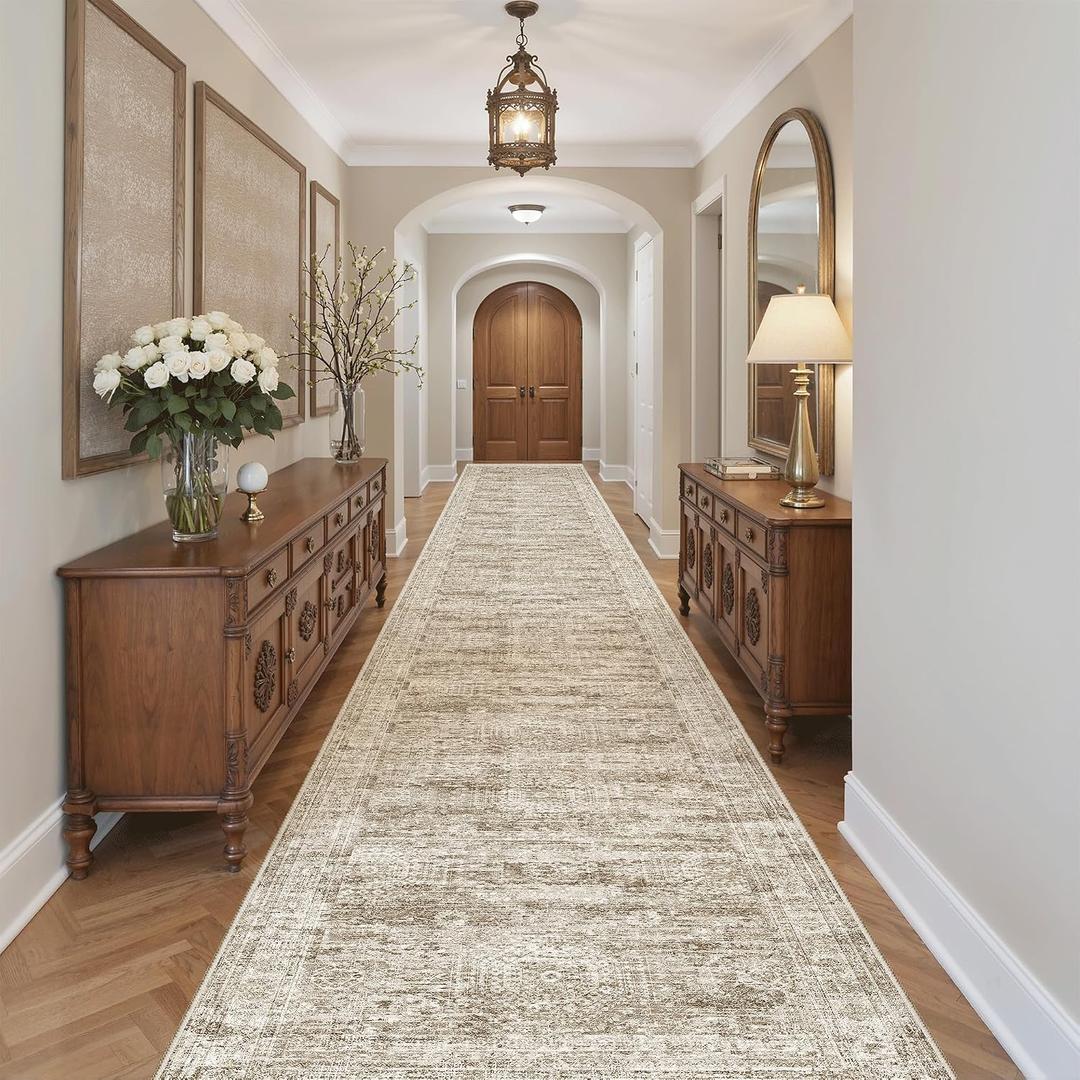 Soalmost 3x20 Hallway Runner Rug - Extra Long Carpet Runners for Hallways 20ft Non Slip Stain Resistant Rugs Runner for Living Room Bedroom 20 Feet Floor Carpet for Kitchen, Brown