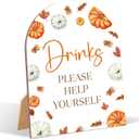 2 x Little Pumpkin Drinks Please Help Yourself Sign for Baby Shower, 6x8 Inch Arch Wooden Sign with Stand, Fall Autumn Baby Shower Table Sign, Gender Neutral Party Decoration - UYL03