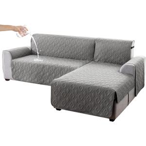 Waterproof L Chaise Sectional Cover for Kids Pets (Gray, Small)