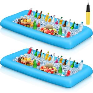 Leitee 2 Pcs Inflatable Serving Bar with Drain Plug 52 x 24 x 5'' Inflatable Ice Serving Buffet Bar with Inflator for Party Food Cooler Buffet Drink(Blue)