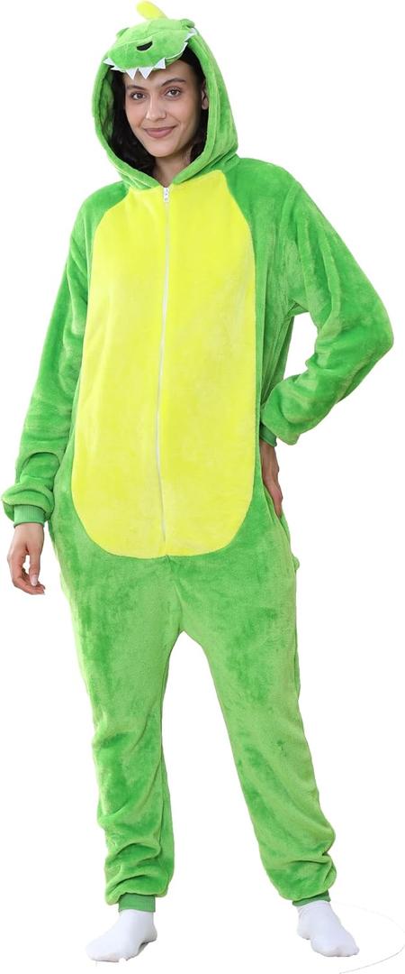 Unisex Adult Pajamas Plush Onesie Animal Cosplay Halloween Costume Gifts (Green)