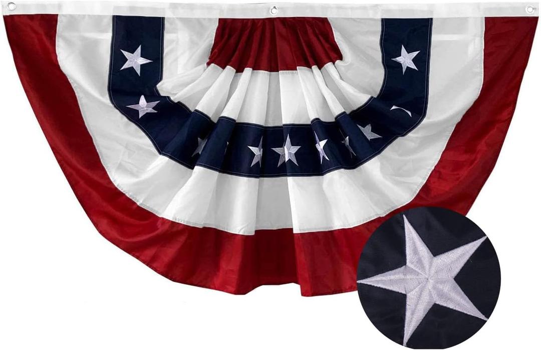2 x Pleated Bunting American Flag Embroidered Stars for July 4th Independence Day