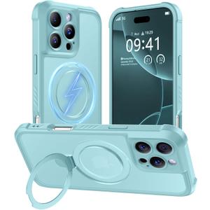 MOCCA Design for iPhone 16 Pro Case with Magnetic Invisible Stand [Full Camera Protection] [Compatible with Magsafe] Military Drop Shockproof Translucent Matte Phone Case Cover 6.3",Blue
