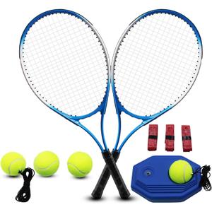 Tennis Rackets for Adult, 2 Players Adult Recreational Tennis Rackets Set for Beginners and Professional with 4 Tennis Balls, 3 Overgrips, 1 Tennis Bag (Blue)