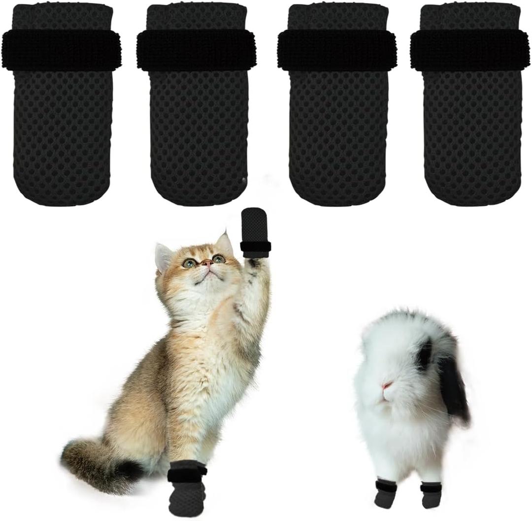 4 PCS Cat Mittens to Prevent Scratching,Mesh Breathable Cats Shoes,Adjustable Cat Anti Scratch Gloves,Suitable for Cats When Bathing and Nail Trimming(S,Black)