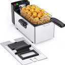 NEWBULIG Deep Fryer with Basket, 3 Liter Electric Deep Fryer with 1500W Power, Adjustable Temperature, Lid with Viewing Window for Fried Chicken, Shrimp, French Fries, Silver