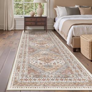 3x10 Runner Rug Non Slip Washable for Entryway, Front Porch, Vintage Hallway Runner for Laundry Room, Bedroom, Stain Resistant Thin Indoor Kitchen Mats for Floor(Orange,3'x10')