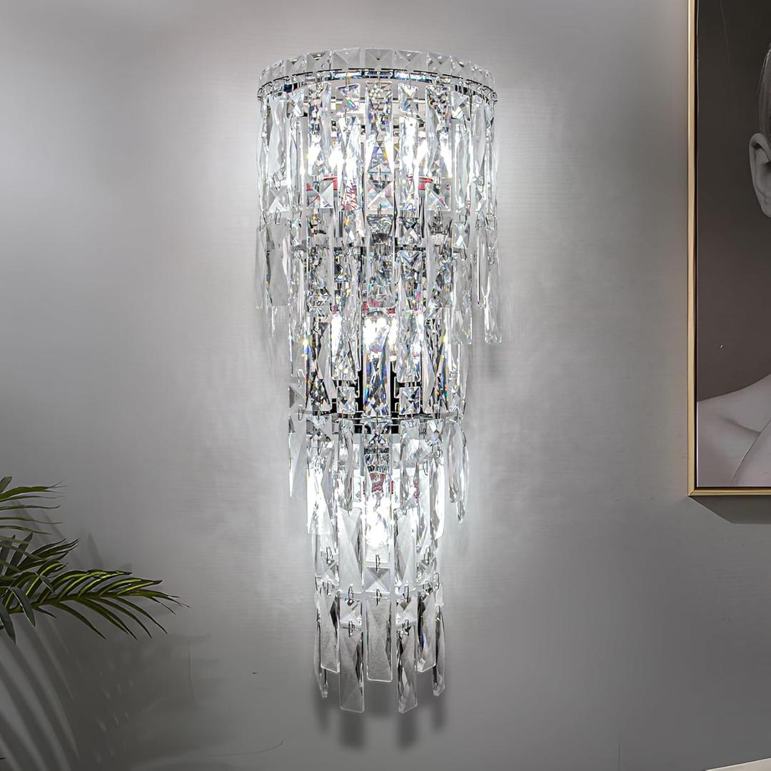 Wall Sconces,Modern Crystal Wall light Fixtures Indoor Luxury Chrome Wall Lamp,K9 Acrylic Crystal Drops Wall Lamp,Elegant Wall Lighting for Bedroom Bathroom Hallway Living room Mirror Bedside