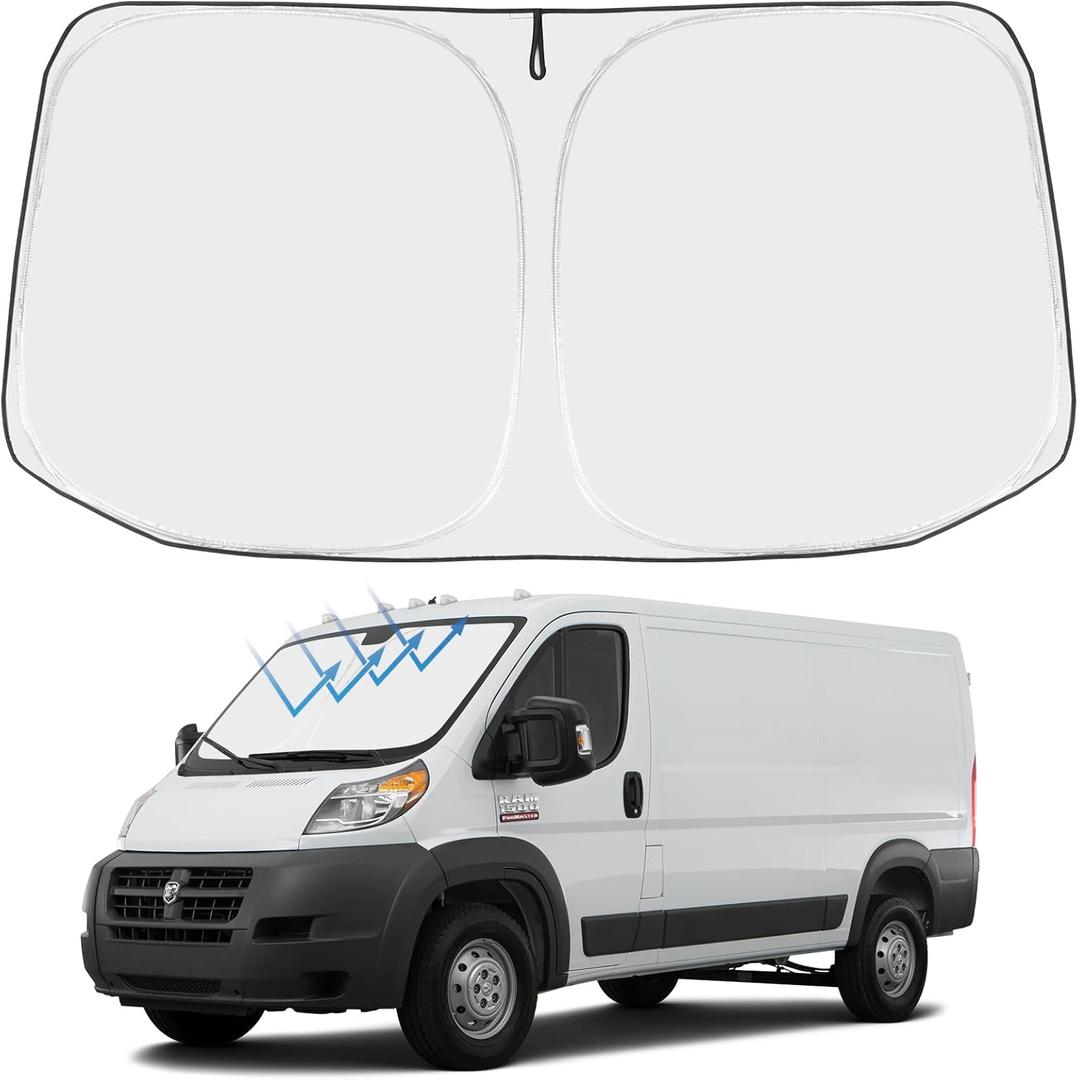 Proadsy 2025 Upgrade Windshield Sun Shade Custom Fit Dodge Ram Promaster 2014-2024 2025 4-Layer Foldable Front Sunshade Protector Sun Visor Blocks UV Rays Keep Car Cooler