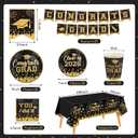 NatNarr Black and Gold Graduation Decorations 2026 Include Class Of 2026 Graduation Plates Napkins Cups Tablecloth Congrats Grad Banner for Middle College High School, 25 Guest