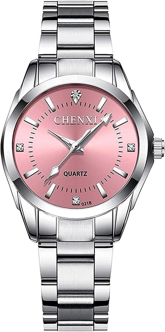Watches for Women Analog Quartz Silver Stainless Steel Watches Luminous Waterproof Ladies Dress Watch (021pink)