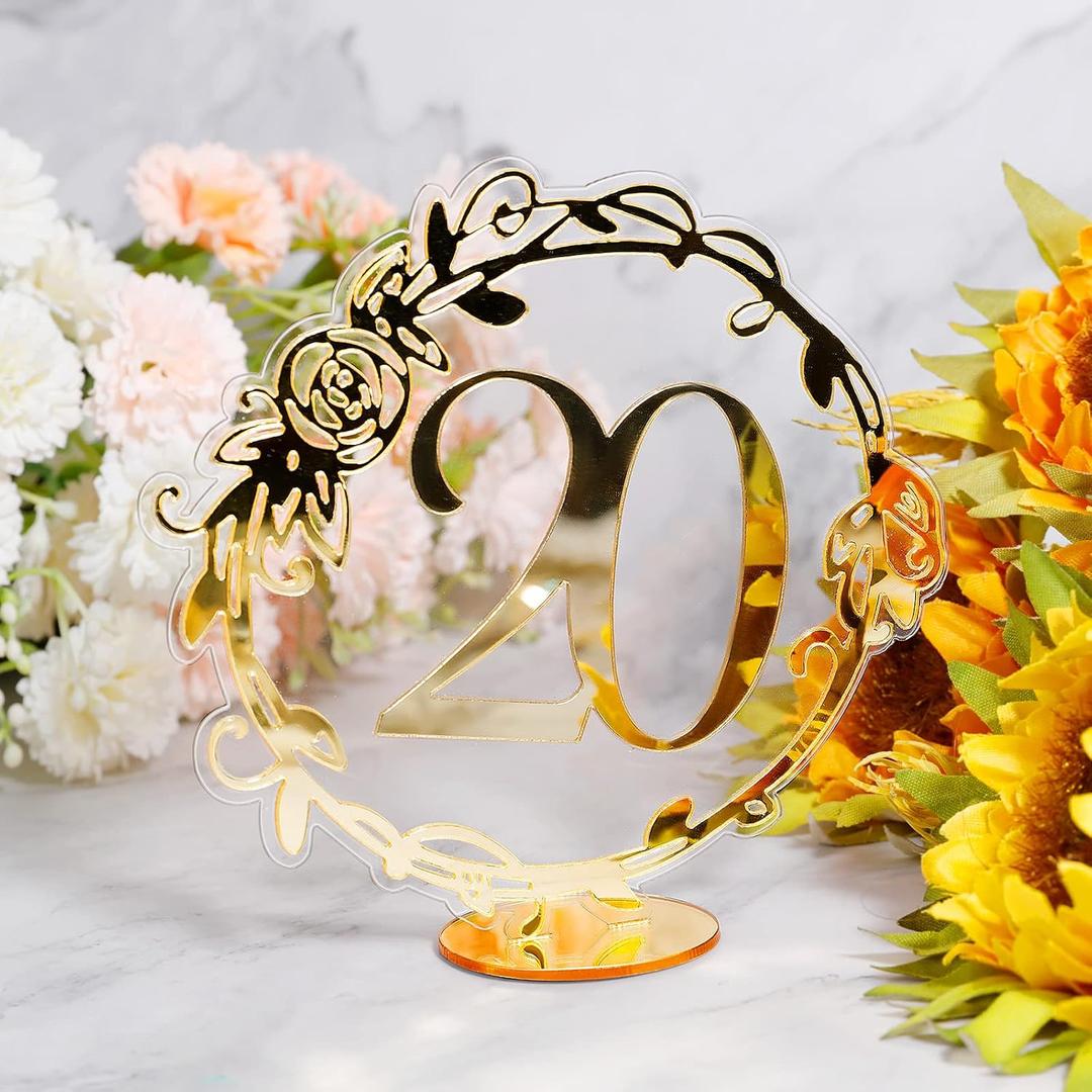 20pcs Gold Acrylic Lace Table Numbers With Stands Holder Base for Wedding Party Event