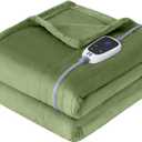 Sealy Electric Blanket Heated Throw, Soft Flannel Heating Blanket with 6 Heat Settings & 2-10 Hours Auto Shut Off, Fast Heating & Machine Washable, 50x60 Inch, Green
