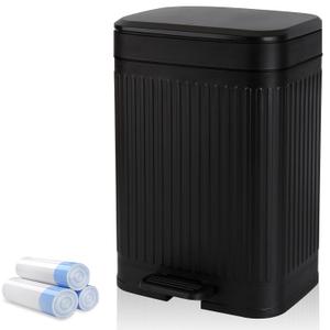 rejomiik Small Bathroom Trash Can with Lid 2.1 Gallon Soft Close Step Slim Garbage Can Waste Bin for Office, Bedroom, Kitchen, Black