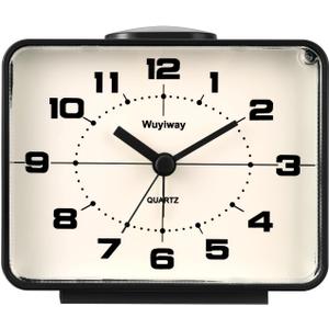 Battery Operated Retro Analog Alarm Clock,4" Vintage Decor for Bedroom, Nightstand, Bedside, Desk, Table,Silent,Lighted on Demand and Snooze,Ascending Beep Sounds,Easy to Set(Black)