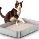 Stainless Steel Litter Box with Handle, Large Metal Cat Litter Box with High Sided for Big and Small Cats, Kitty Litter Boxes, Non-Stick, Easy to Clean, Odor-Free, Cat ToiletLitterbox (19.5"L13.6"W3.9"H)