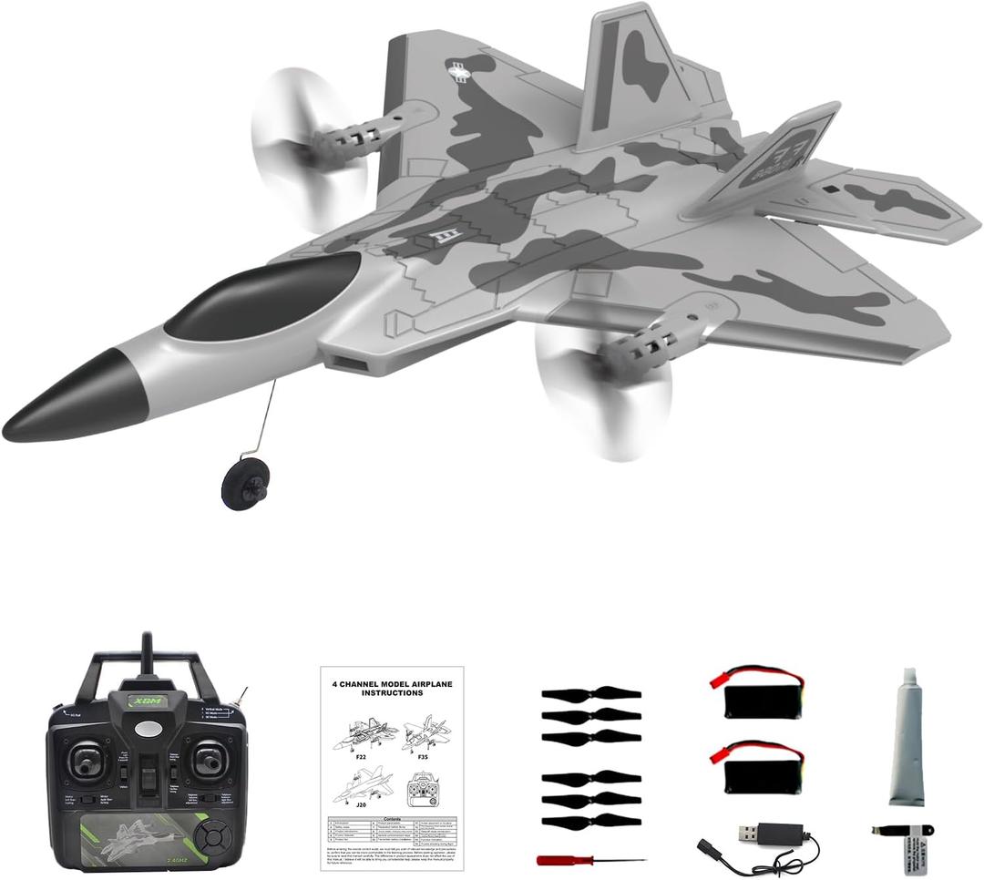 Leopmase RC Plane 4 Channel Remote Control Airplane - F-22 RC Airplane for Beginners Adult with Xpilot Stabilization System & Aerobatic, Two Batteries - Remote Control Plane Gift for Kids