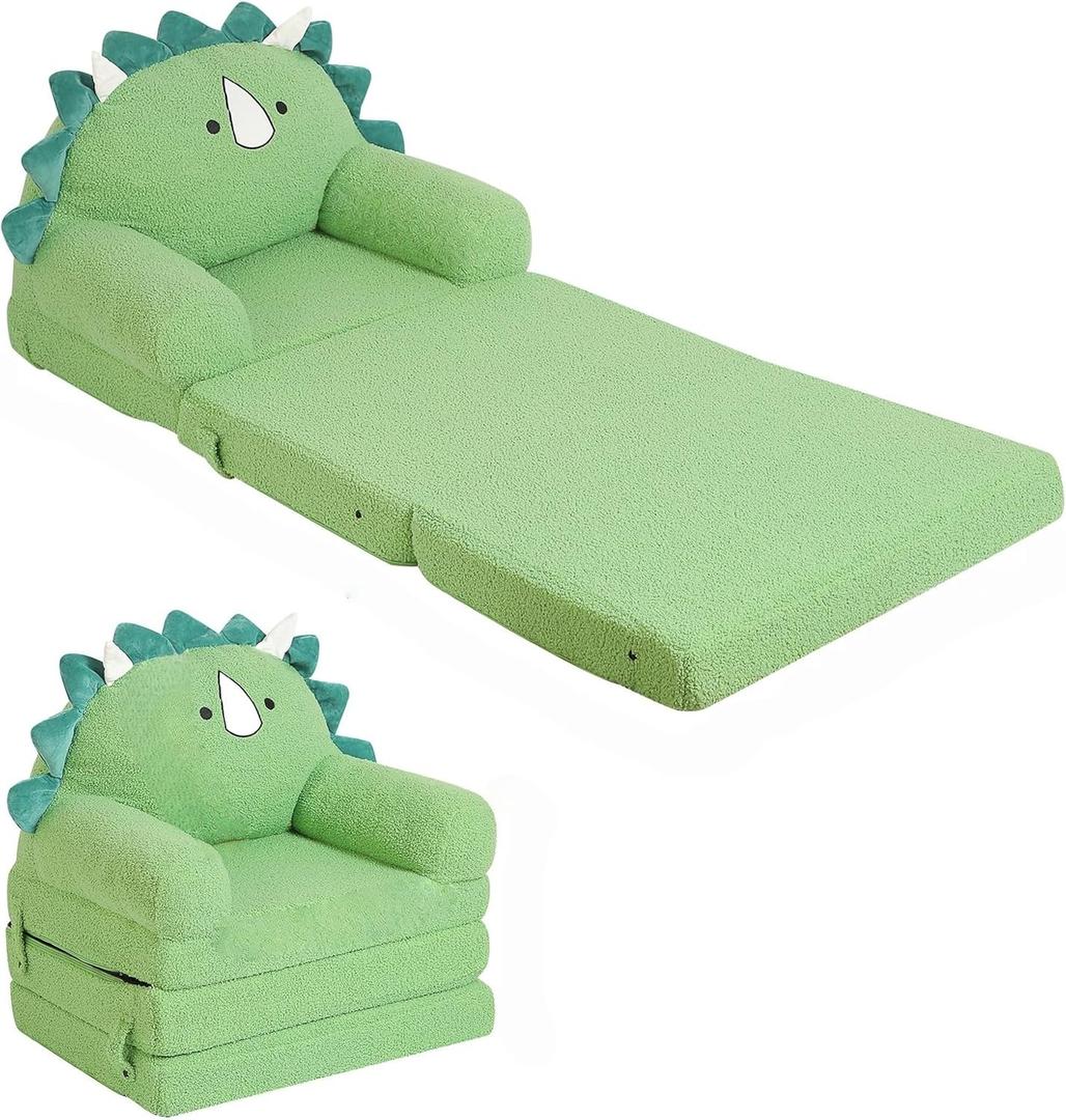 Kids Sofa, Sherpa Couch with Tri-Layer Foam Cushions, Comfy Seating for Kids Age 18 Months and Up, Green (Small)