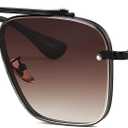 Gtand Fashion Trendy Square Aviator Gradient Sunglasses For Women Men Vintage Metal Sun Glasses (C2 Black Frame/Gradient Brown Lens)