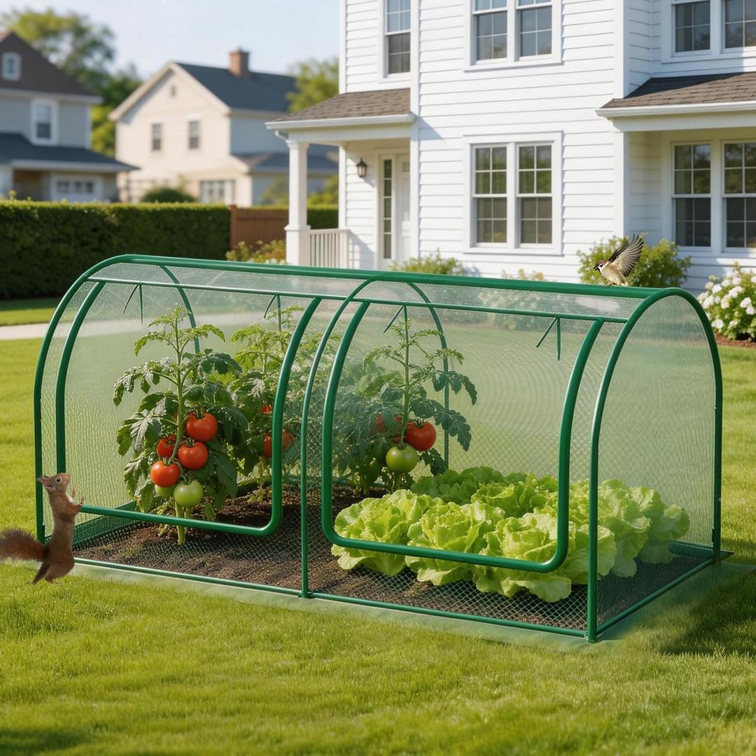 98x49x49in Garden Plant Netting Mesh Cover for Raised Bed, Crop Cage with Roll-up Zipper Door, Plant Protectors from Animals, Large Tunnel Gardening Net for Vegetables Fruits Tomato, Green