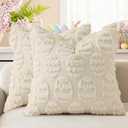 decorUhome Easter Beige Egg Pillow Covers 18x18 Inch Set of 2, Soft Plush Faux Wool Jacquard Cushion Covers, Farmhouse Neutral Fuzzy Spring Easter Holiday Decor for Couch Sofa Bed