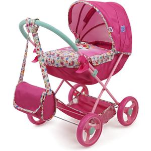 Baby Alive Deluxe Doll Pram - Pink & Rainbow - Includes Handbag, Fits 18" Dolls, Large Canopy, Storage Basket, Bassinet - Pretend Play for Kids Ages 3+