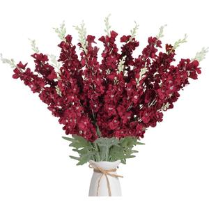 16Pcs Burgundy Delphinium Artificial Flower 33.5''Long Stem Burgundy Flower