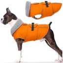Pet ClothingDog Coat for Cold Weather Jacket with Harness Waterproof ReflectiveVest with Winter Neckline Adjustable Buckle Hook for Leash Thick Fleece Lining Zipper Jacket Pet for  Dogs, Large, orange