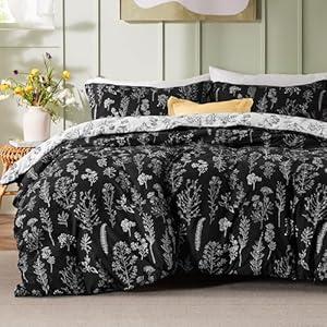 Bedsure Duvet Cover King Size - Reversible Black King Duvet Cover Set with Zipper Closure, 3 Pieces Floral Patterned Bedding Set with 8 Corner Ties and 2 Pillow Shams