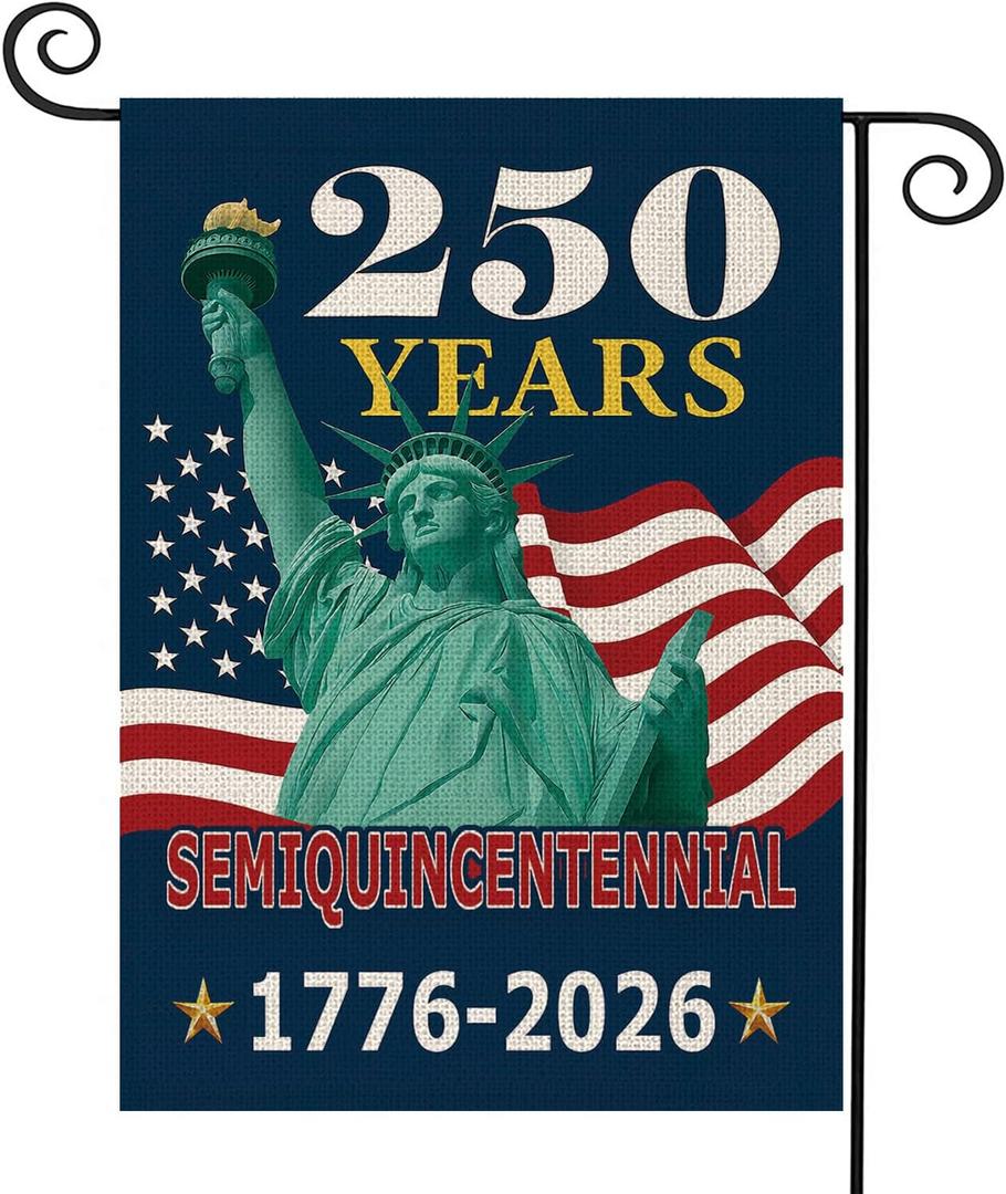 6 x 250 Years America Garden Flag, 250th Anniversary USA Patriotic Double-Sided Banner, Statue of Liberty Design, 12 x 18 Inch, 1776-2026 Semiquincentennial