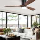 Sofucor 52 Inch Ceiling Fan with Lights and Remote, Flush Mount Low Profile Wood Ceiling Fan for Indoor Farmhouse Bedroom Living Room Outdoor Patio Porch, 3 Blades, Reversible DC Motor, Brown