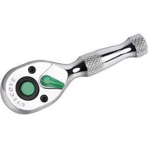 1/4 Inch Drive Ratchet Wrench, 1/4 Ratchet Wrench, 1/4 Drive Stubby Ratchet Socket Wrench, 72-Tooth, Reversible Cr-Mo Colorful Head, Chrome Steel - 3.54''/9cm