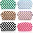 SOIDRAM 6 Pcs Checkered Makeup Bag Preppy Cosmetic Bag Bulk Pink Black Makeup Pouch Personalize Travel Toiletry Bag Organizer Cute DIY Makeup Brushes Storage Bag for Women