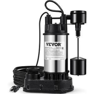 VEVOR 1.5 HP Submersible Cast Iron and Steel Sump Pump, 6000 GPH Submersible Water Pump with Integrated Vertical Float Switch, for Basement Water Basin and Flooding Area
