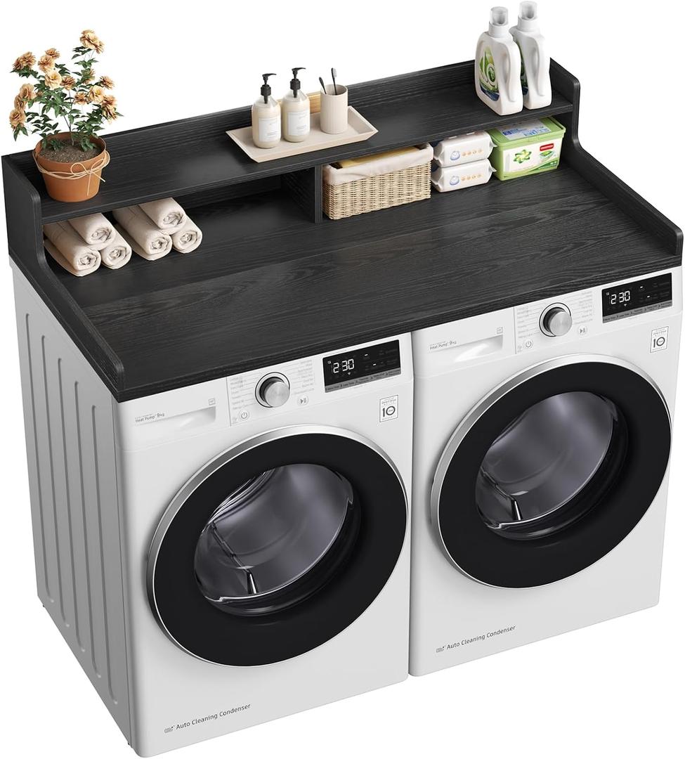 VOPEAK Washer and Dryer Countertop with Shelf, 2-Tier Washer Dryer Topper, 54" x 27.5" Spacious Laundry Countertop, Washing Machine Topper for Laundry Room Organization and Folding Clothes, Black