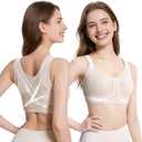 Fit Geno Posture Bra for Women: Wireless Front Closure Posture Corrector Bra with Wide Adjustable Straps (30-32A/D, Beige)