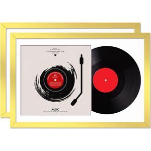 Vinyl Record Frame for the Wall Display Album Cover, Gold 16x24 Frame for any 12 Inch LP Record with Cover - 2 Packs/Gold
