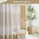 Awellife Boho Shower Curtains for Bathroom,Beige Linen Texture Shower Curtain with Striped Tassels 72x72 Inches Neutral