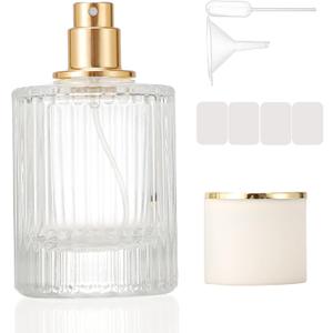 1 Pack Empty Perfume Spray Bottles, 50ML Ribbed Glass Atomizer Spray Bottle for Men and Women, Travel Refillable Perfume Atomizer for Sample Dispenser and Home Decor, White Cap
