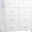 WLIVE 9-Drawer Dresser, Fabric Storage Tower for Bedroom, Hallway, Closet, Tall Chest Organizer Unit for Bedroom with Fabric Bins, Steel Frame, Wood Top, Easy Pull Handle, White