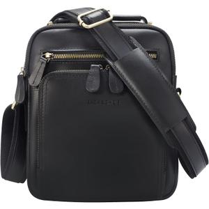 Jack&Chris Leather Messenger Bag for Men, Man Purse Crossbody Bags for Work Business (Black)
