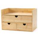 Bamboo Desk Organizer with Drawers, 3-Drawer Desktop Storage Box | 3 Drawers Open Top Tray Fully Assembled Stores Pens, Notes, Makeup, Jewelry & Toiletries for Office, Vanity & Bath