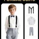 Kids Suits for Boy Suspender Pants Set Teen Boys Light Gray Ring Bearer Outfit Formal Dresswear Size 18