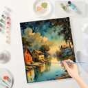 TAOPAOLAB Countryside Night Paint by Numbers Kit for Adults - DIY Riverside Village and Reflection Painting on Canvas 16x20 Inches, Acrylic Paint Set for Beginners, Art for Home Decoration or Gifts