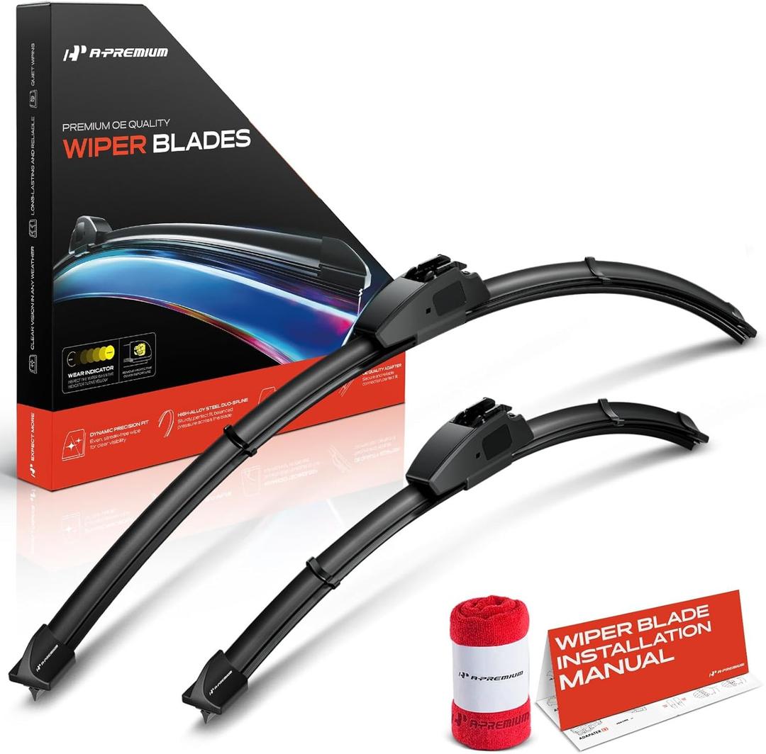 A-Premium Pack of 2 Windshield Wiper Blades with Wear Indicator & Towel - Compatible with Nissan Rogue 2008-2013, Rogue Select 2014-2015, Versa 2007-2012 - 26" and 14", Hook, Left and Right