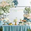 Dusty Blue Sage Green Balloon Arch Kit, 124Pcs Fog Blue Light blue Green Sand White Balloons Different Size for Baby Shower Bridal Shower Anniversary Birthday Party Decorations