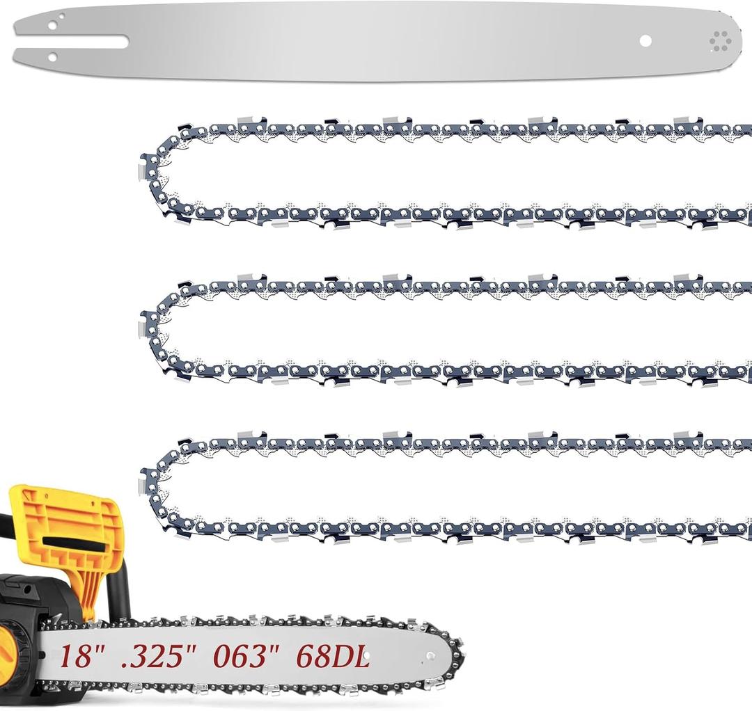 18 Inch Chainsaw Bar and Chain Combo Fit Stihl .063" Gauge .325" Pitch 68 Drive Links, Replacement Chains Fit Stihl 021 023 025 MS250 MS361 MS230 MS210 26RS 68, for Oregon L68 (3 Chains+ 1 Bar)