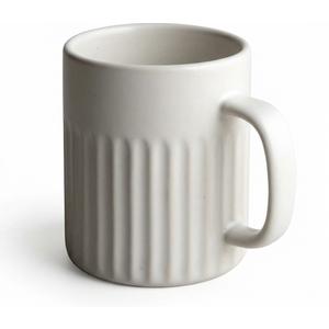 Goodies White Ribbed Coffee Mugs 1 Pack, Handmade Ceramic, Glazed, Dishwasher Safe, Microwave Safe, Secure Grip, Ergonomic Shape, Modern, 9 oz